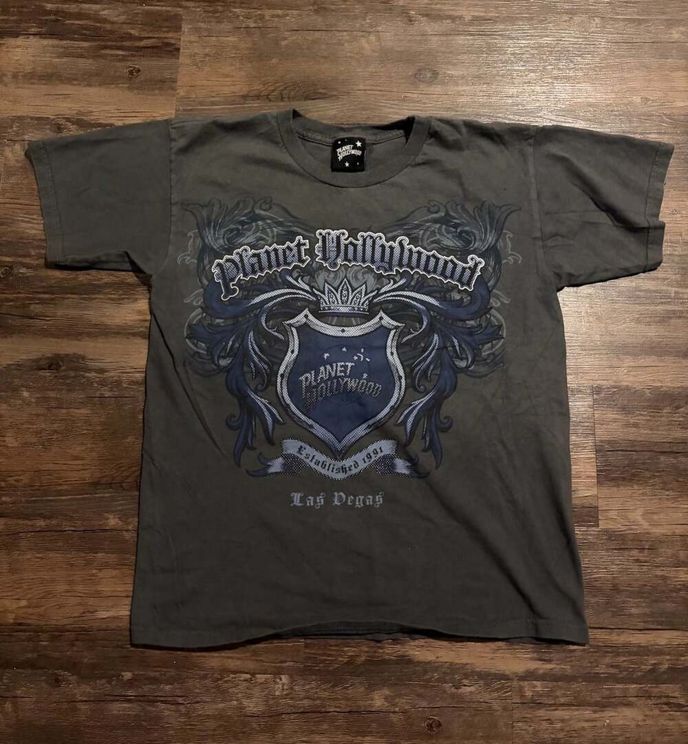 Planet Hollywood Las Vegas T-Shirt Size S Grey Graphic Tee Y2K 1998